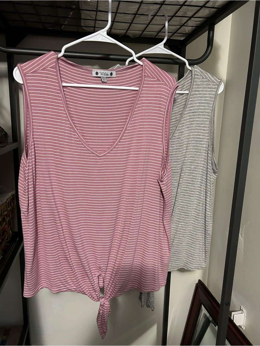 Wilde Striped Tie-Front Tank - Pink and Gray - Sleeveless Duo